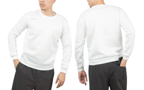 istock Young man in white sweatshirt mockup front and back used as design template, isolated on white background with clipping path 1348327782