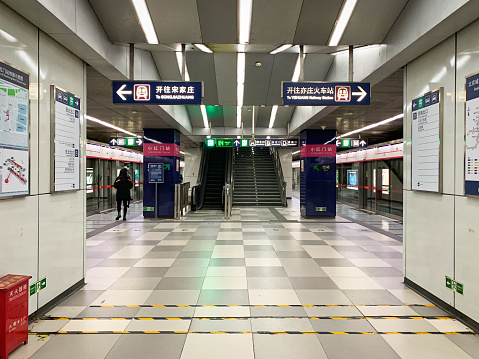 Beijing, CHINA. October 23, 2021. Beijing Subway YIZHUANG Line, XIAOHONGMEN Station Platform.