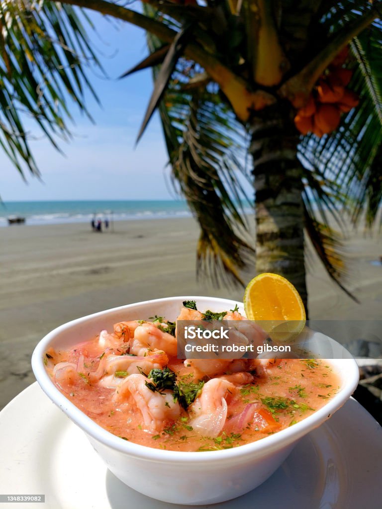 Shrimp ceviche or cocktail at the beach Great fresh seafood is the best Seviche Stock Photo