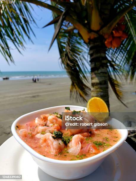 Shrimp Ceviche Or Cocktail At The Beach Stock Photo - Download Image Now - Seviche, Seafood, Beach