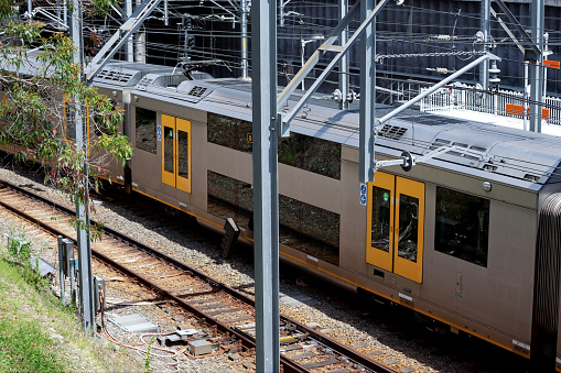 A train arrives at the train station, Sydney.