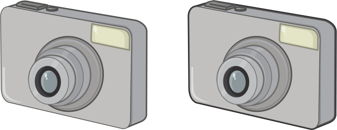 This is a vector illustration of a digital camera. There are two files supplied. One with a normal line and one with a thicker outer line.