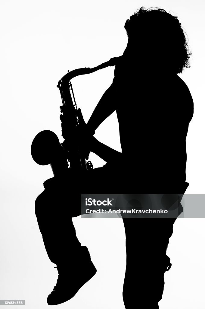 Sax человек - Стоковые фото Белый фон роялти-фри