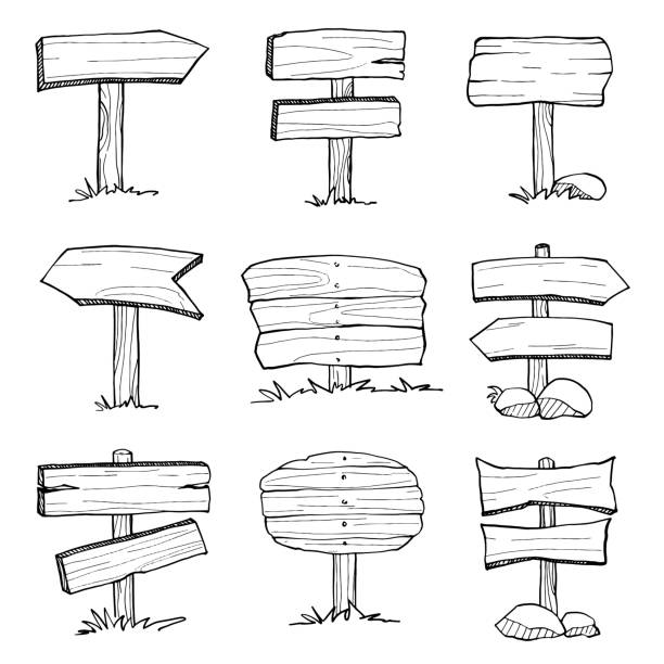 illustrations, cliparts, dessins animés et icônes de panneau de signalisation en bois dessiné à la main - wood rough plank textured