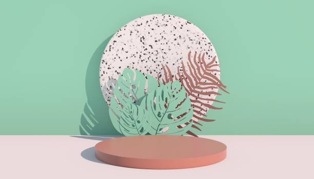 istock Mockup, podium, display with monstera leaves tropical plant background, 3d render 1348350164