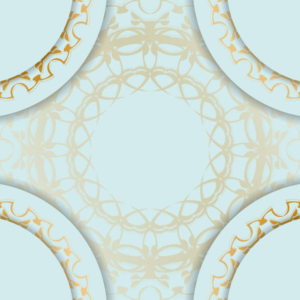 istock Aquamarine color card with Indian gold pattern for your congratulations. 1348355511