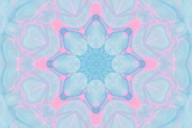 istock Drawing with watercolors, abstract images for the background. Design element, pastel pink and blue colors. Geometric flowers, kaleidoscope blur 1348355612