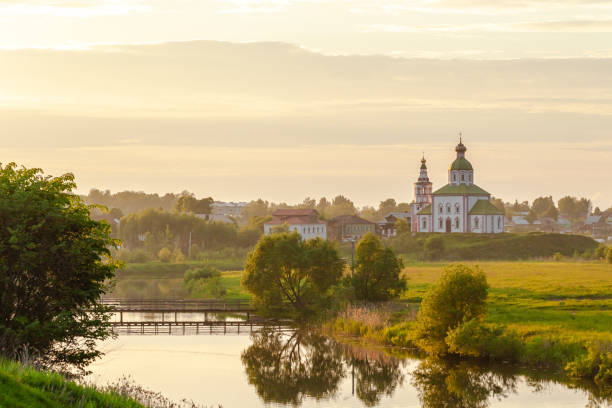 Summer sunset in old russian town of golden ring called Suzdal. Beautiful landscape, orthodox church on the hill. Summer sunset in old russian town of golden ring called Suzdal. Beautiful landscape, orthodox church on the hill. golden ring of russia photos stock pictures, royalty-free photos & images