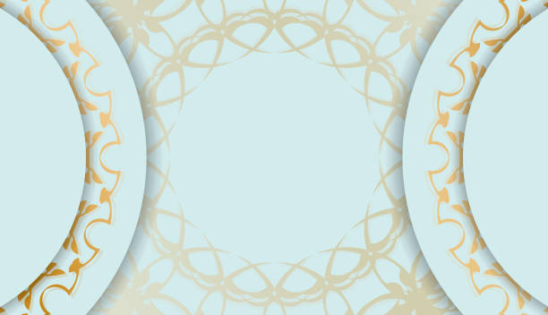 istock Baner in aquamarine color with luxurious gold pattern for design under your logo 1348358489