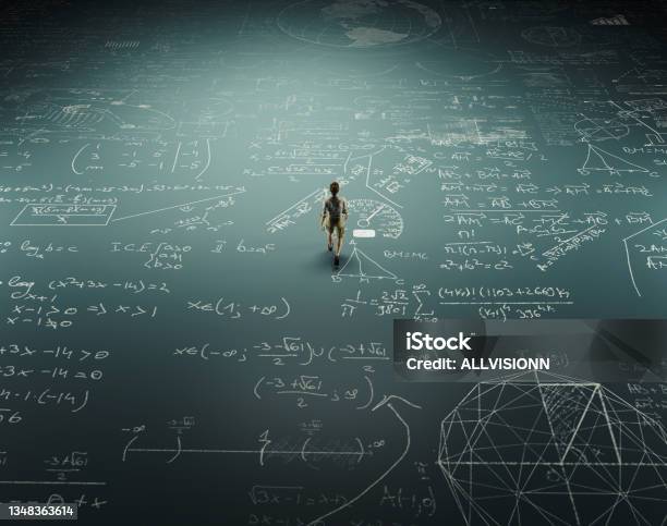 Man Walking On Ground Full Of Math Formulas Education And Problem Solving Concept Stock Photo - Download Image Now