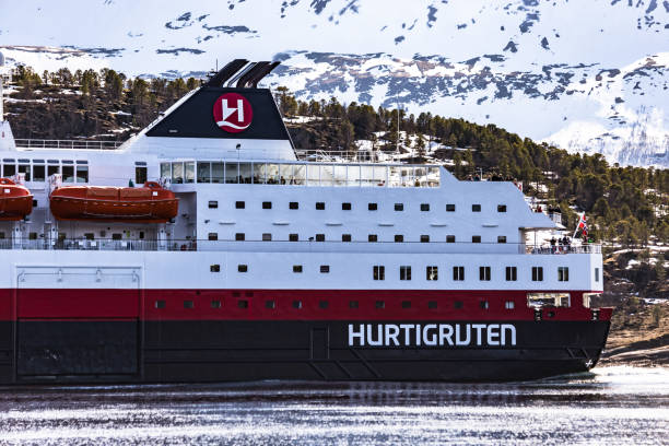 Hurtigruten  Originally Norwegian Coastal Voyages The ship of Hurtigruten  were designed to transport mail and freight between the remotest of regions and remain as working mail ships today transporting mail to the lesser known areas of Norway northern norway stock pictures, royalty-free photos & images