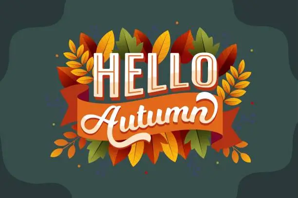 Vector illustration of hand drawn hello autumn lettering vector design illustration