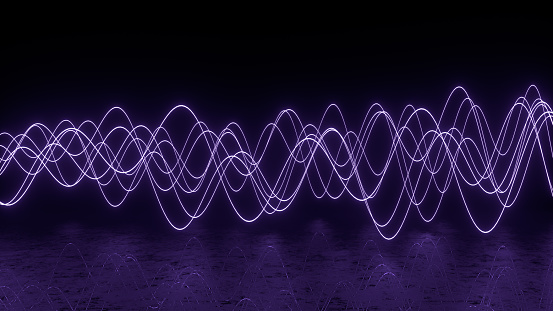 3d abstract background with ultraviolet neon lights and wavy lines