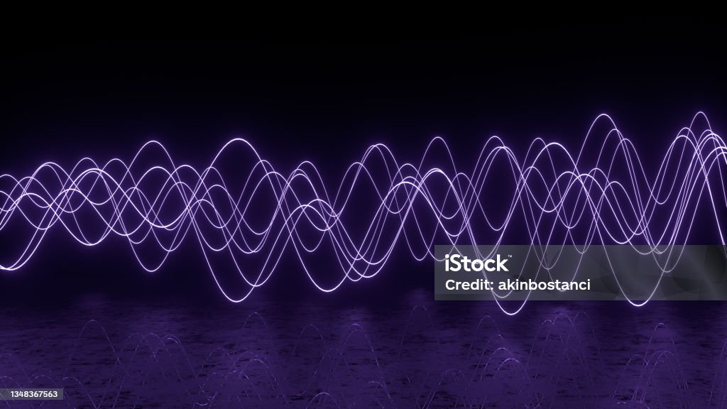 3d abstract background with ultraviolet neon lights and wavy lines 3d rendering of neon lights and wavy lines. Abstract dirty background. Black Background Stock Photo