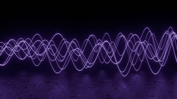 3d abstract background with ultraviolet neon lights and wavy lines - electromagnetic imagens e fotografias de stock