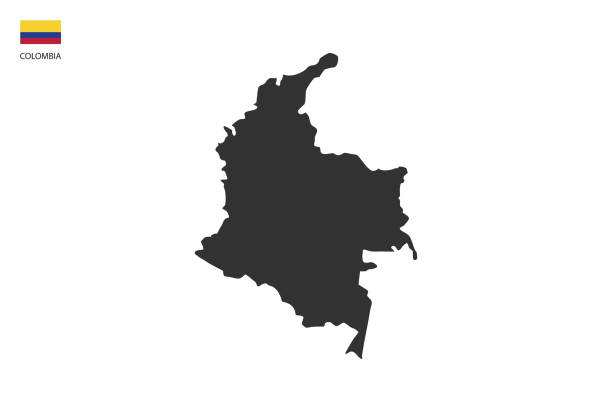 ilustrações, clipart, desenhos animados e ícones de colombiano preto sombra mapa vetor em fundo branco e ícone da bandeira do país canto esquerdo. - national flag flag planet symbol