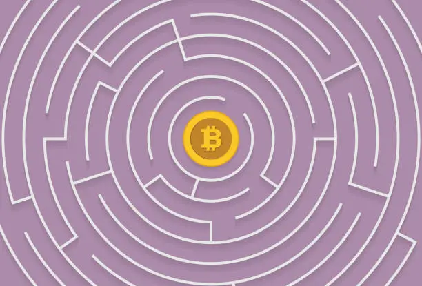 Vector illustration of Labyrinth with a Bitcoin