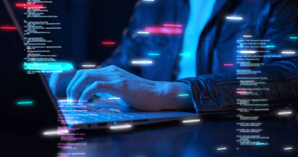 コンピュータハンドを使用するビジネスマンは、未来的なサイバー空間と分散型金融コーディングの背景、ビジネスデータ分析プログラミングオンラインネットワークメタバースデジタルワ� - サイバー犯罪 ストックフォトと画像
