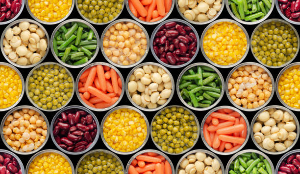 Seamless food background made of opened canned food Seamless food background made of opened canned food can stock pictures, royalty-free photos & images