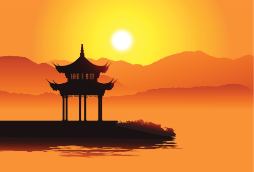 Vector silhouette of a Chinese pavilion in Hangzhou