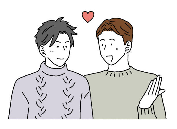 illustrations, cliparts, dessins animés et icônes de illustration de couple masculin simple touch - homosexual couple illustrations