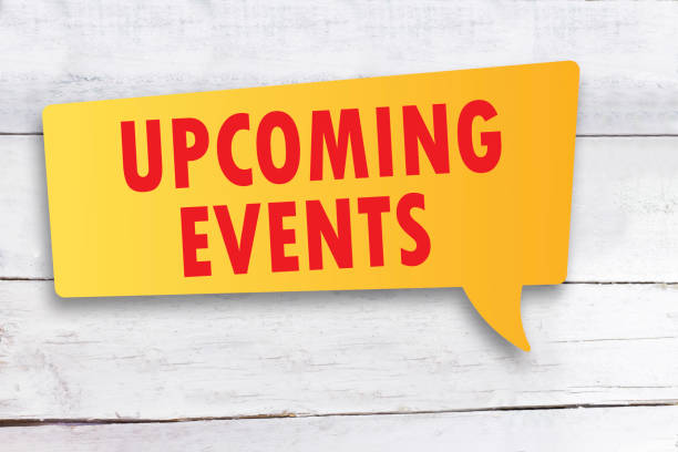 istock Upcoming Events text message bubble, concept wooden background 1348375425