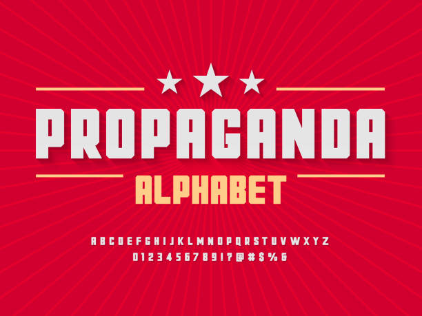 propaganda font Propaganda Retro style alphabet design with uppercase, numbers and symbols propaganda stock illustrations