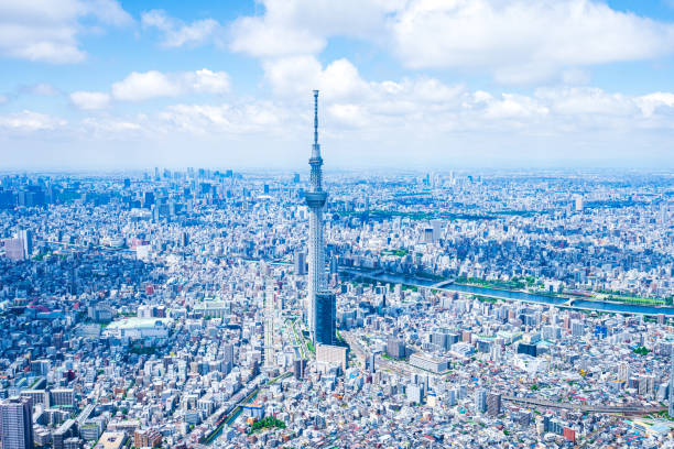 foto aérea del centro de la ciudad de tokio - skytree fotografías e imágenes de stock