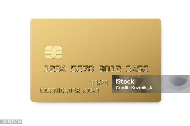 Golden Plastic Card With Chip Isolated On White Payment Or Credi Stock Photo - Download Image Now