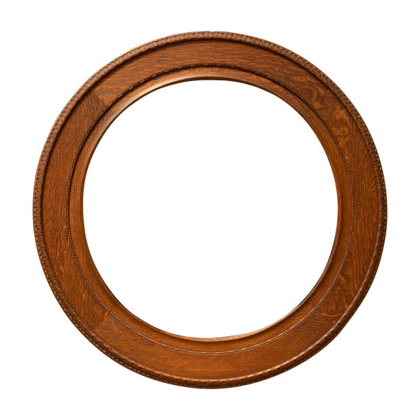 istock Vintage Round shape wooden frame isolated on white background 1348378621