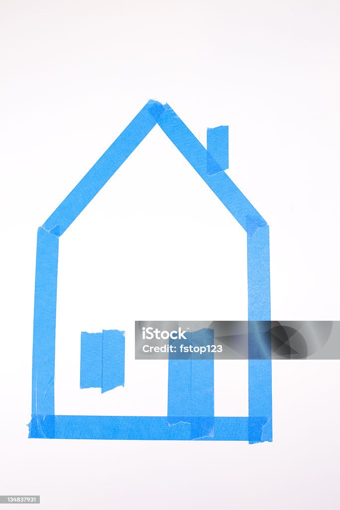 Casa'drawing'com fita de azul pintor - Royalty-free Ampliação da Casa Foto de stock