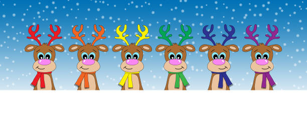 stockillustraties, clipart, cartoons en iconen met cute cartoon christmas reindeers in the snow - davies