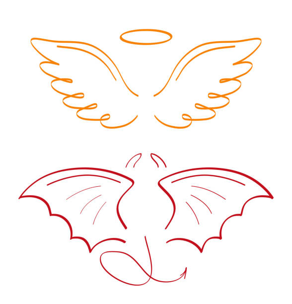 Angel sketch wing set vector. Marker hand drawn style of holy creations. Wing, feathers of bird, swan, eagle. Angel sketch wing set vector. Marker hand drawn style of holy creations. Wing, feathers of bird, swan, eagle. Bat, vampire silhouette collection in line art. Gargoyle, demon, devil doodle are shown devil costume stock illustrations