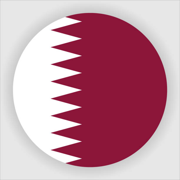 카타르 플랫 둥근 국가 플래그 버튼 아이콘 - qatari flag stock illustrations