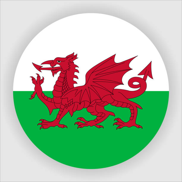 Wales Flat Rounded Country Flag button Icon Flat Rounded Country Flag button Icon series welsh flag stock illustrations