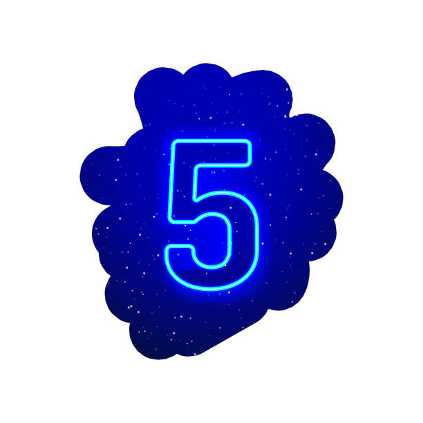 istock LED blue glow neon number type. Realistic neon explosion. Number 5 night show among the stars. 1348389054
