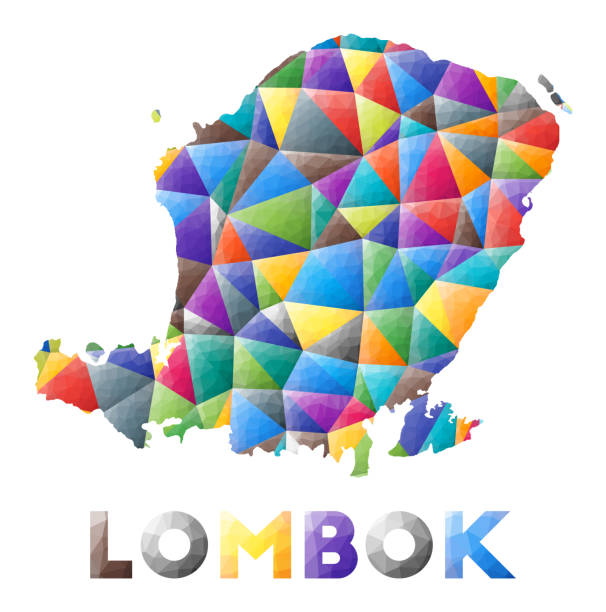 ilustraciones, imágenes clip art, dibujos animados e iconos de stock de lombok - colorida forma de isla de polietileno bajo. - west nusa tenggara