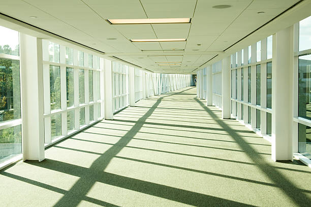 istock Glassed-in elevated walkway. Hallway, bright, bridge. Nobody. Office, hotel. 134840795