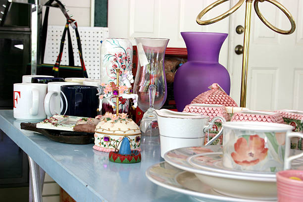 Garage/Yard Sale table with dishware items