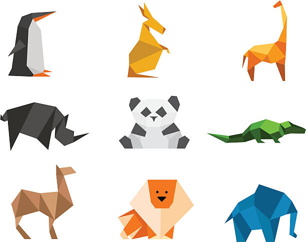 Origami animals logo set Origami icon collection bills lions stock illustrations