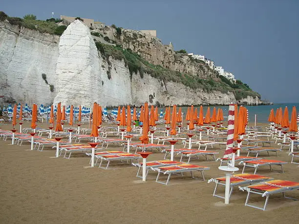 Vieste, Italy - July 2011 - The beach and the Pizzomunno