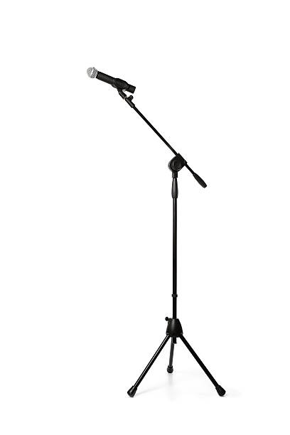 microfono isolato su sfondo bianco - asta del microfono foto e immagini stock