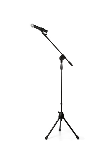 Microphone on a stand over white backgroud