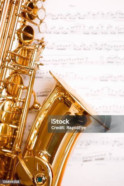 Dreamy Saxophone On Music Stock Photo - Download Image Now - Jazz Music, Sheet Music, American Culture