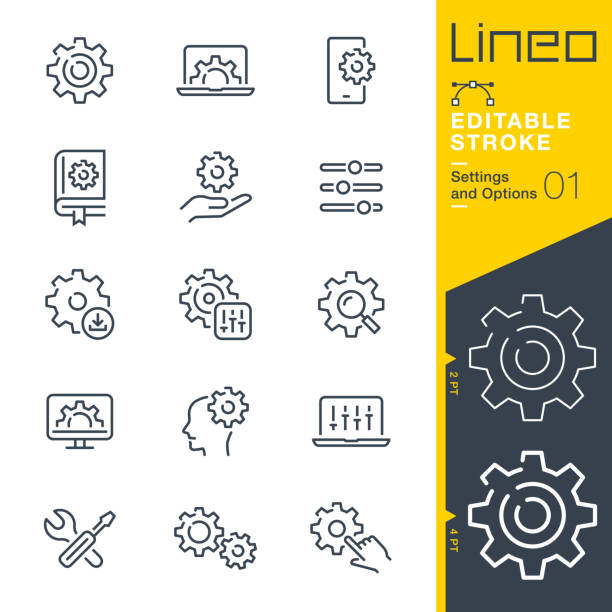 Lineo Editable Stroke - Settings and Options line icons Vector Icons - Adjust stroke weight - Expand to any size - Change to any colour gear mechanism stock illustrations