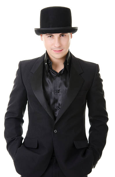 istock Man in black austere suit and hat 134844940