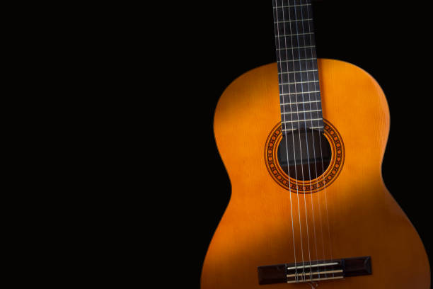istock Guitar on black background. Classic acoustic guitar concept. 1348459246