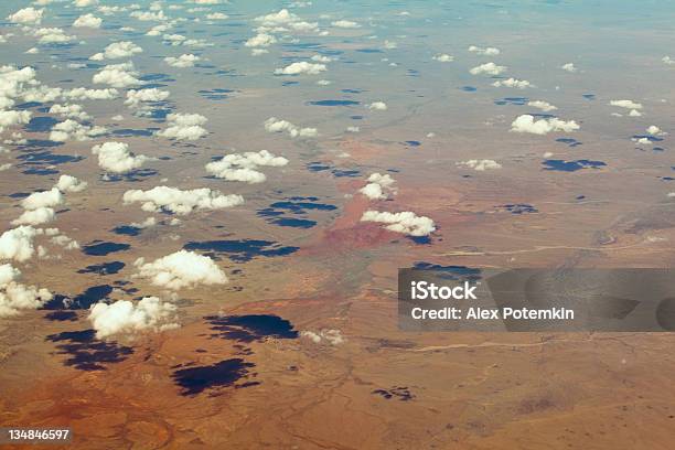 Aerial Shot Mongolia Desert Landscape With Clouds Shadows Stock Photo - Download Image Now