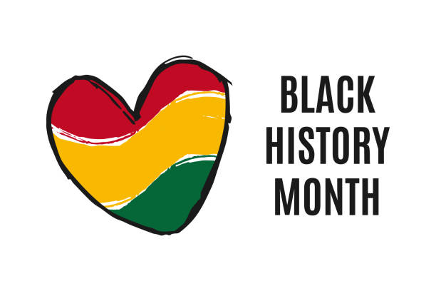 black history month. african american history flag. hand drawn heart red, yellow, green color on white background. poster, placard, card, banner concept design. vector illustration - black history month 幅插畫檔、美工圖案、卡通及圖標
