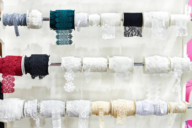 istock Multicolored ribbons and braid in sewing shop 1348483622